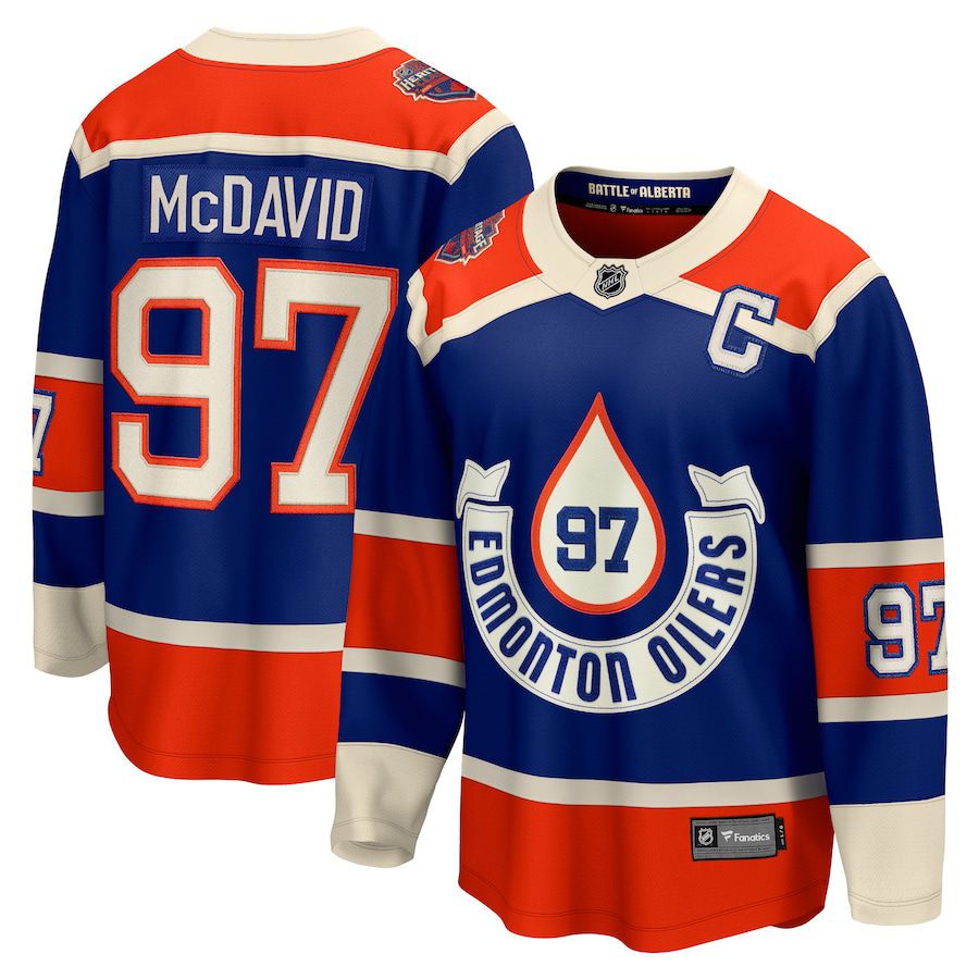 Men Edmonton Oilers #97 Connor McDavid Fanatics Branded Royal 2023 NHL Heritage Classic Premier Breakaway Player Jersey->youth nhl jersey->Youth Jersey